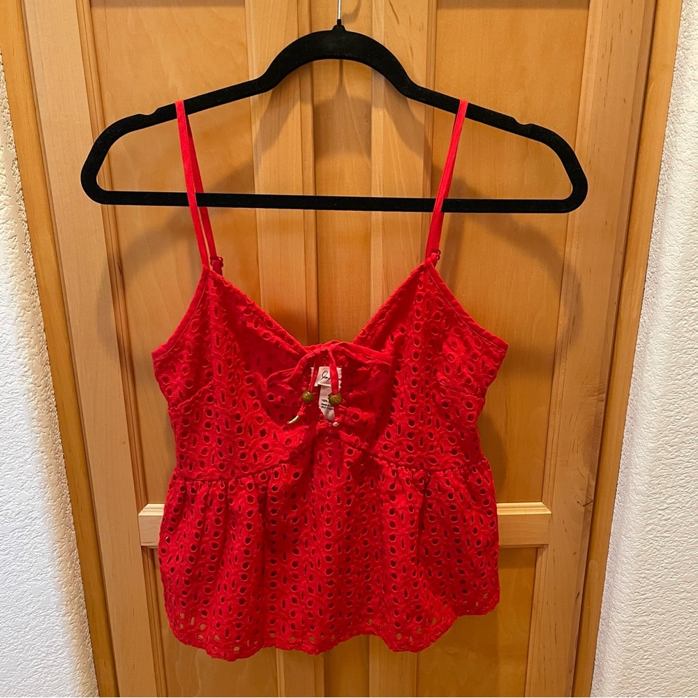 Red Eyelet Lace Women’s Cami Tank Top Size Small